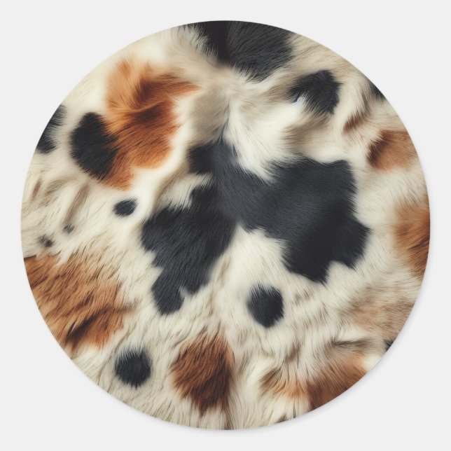 Brown Black White Cowhide Print Country Western Classic Round Sticker (Front)