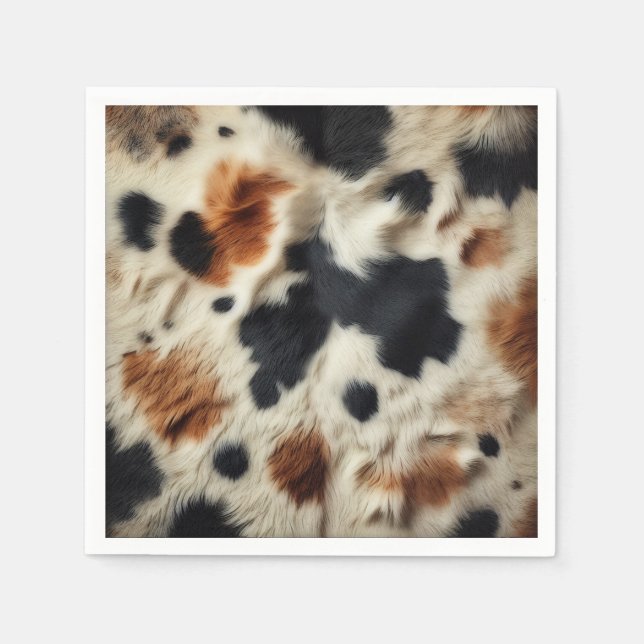Brown Black White Cowhide Print Country Western Napkin (Front)