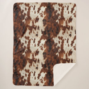 Brown Black White Cowhide Sherpa Blanket