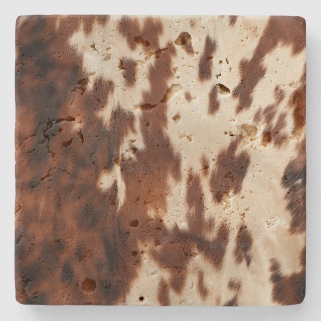 Brown Black White Cowhide Stone Coaster (Front)