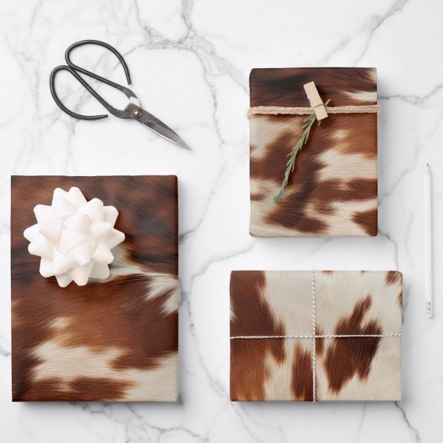 Brown Black White Cowhide Wrapping Paper Sheet (Front)