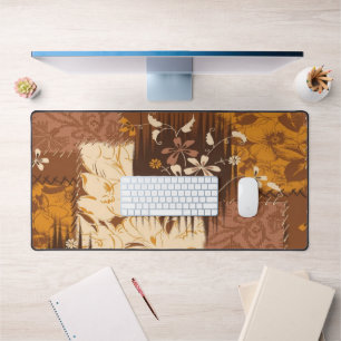 brown black white cube flowers desk mat
