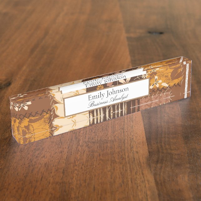 brown black white cube flowers nameplate (Side)