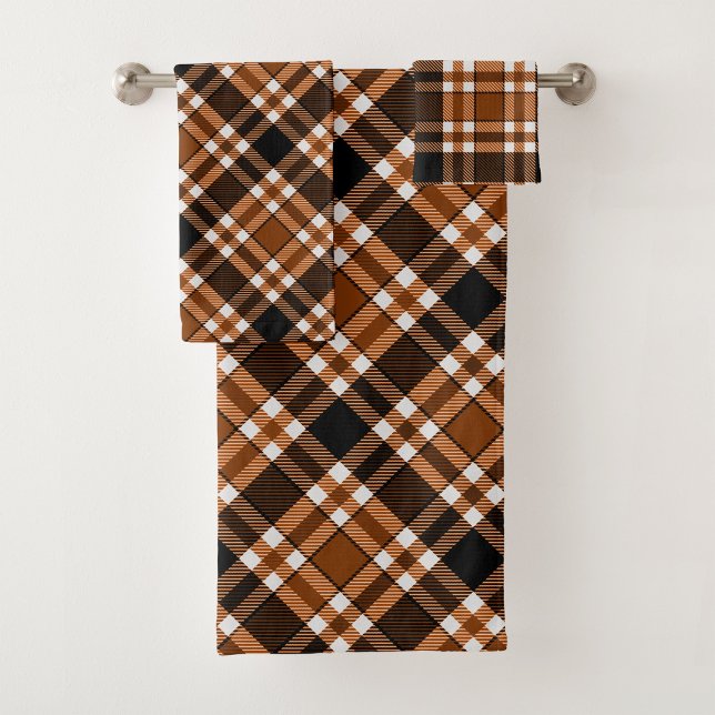 Brown Black White Flannel Tartan Pattern Design  Bath Towel Set (Creator Uploaded)