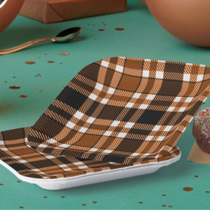 Brown Black White Flannel Tartan Pattern Design Paper Plate