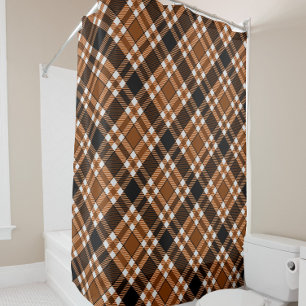 Brown Black White Flannel Tartan Pattern Design  Shower Curtain