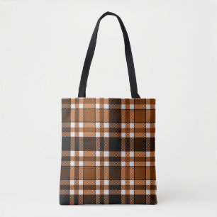 Brown Black White Flannel Tartan Pattern Design Tote Bag