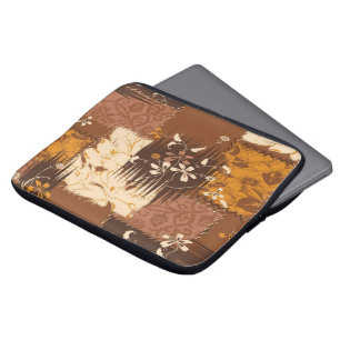brown black white flowers laptop sleeve