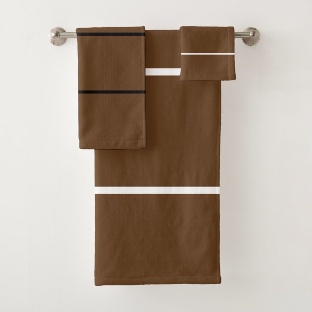 Brown Black White Stripes Bath Towel Set (Insitu)