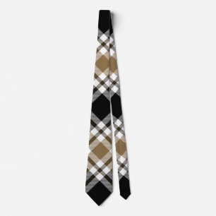 Brown, Black, White Tartan Plaid Pattern Tie