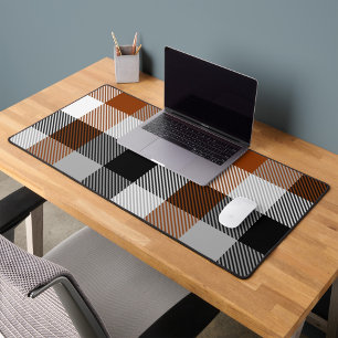 Brown Black White Twill Gingham Design Desk Mat
