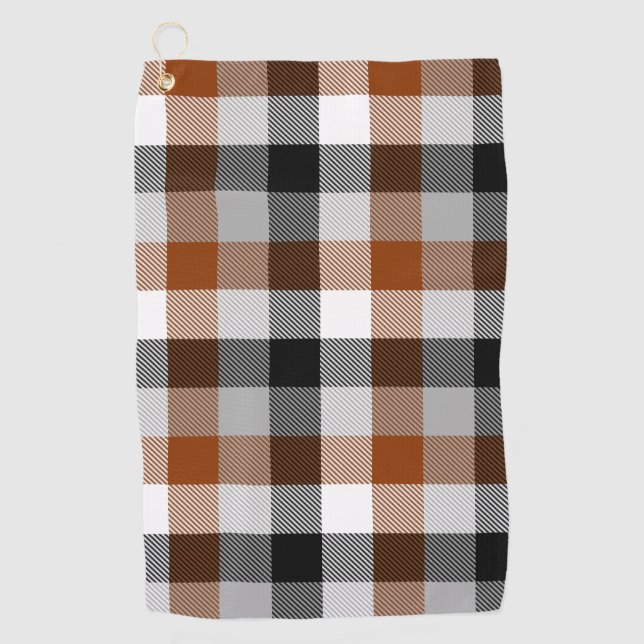 Brown Black White Twill Gingham Design  Golf Towel (Front)