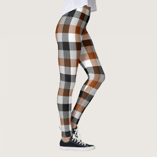 Brown Black White Twill Gingham Design Leggings
