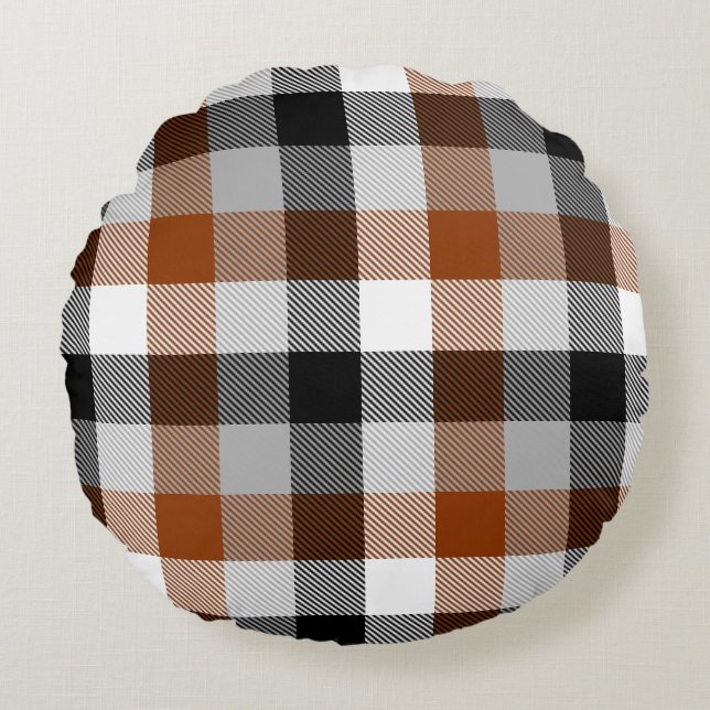 Brown Black White Twill Gingham Design  Round Cushion (Front)