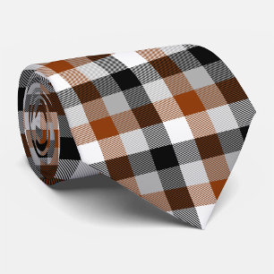 Brown Black White Twill Gingham Design Tie