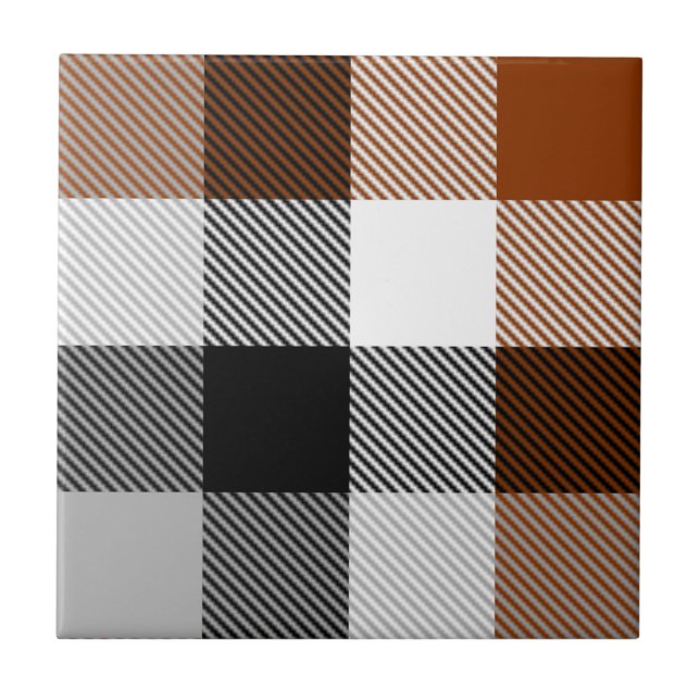Brown Black White Twill Gingham Design  Tile (Front)