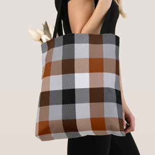 Brown Black White Twill Gingham Design  Tote Bag