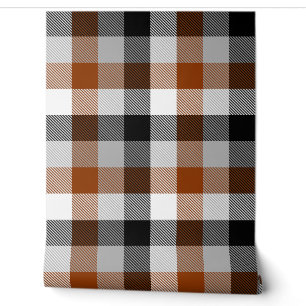 Brown Black White Twill Gingham Design Wallpaper
