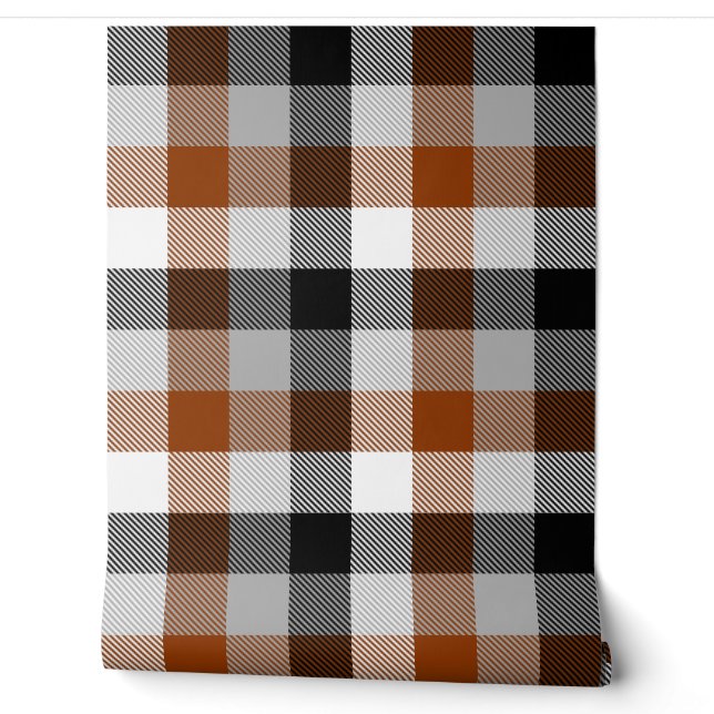Brown Black White Twill Gingham Design  Wallpaper (Unrolling)