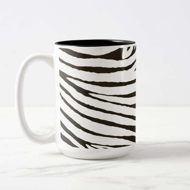 Brown Black White Zebra Print Two-Tone Coffee Mug (Left)