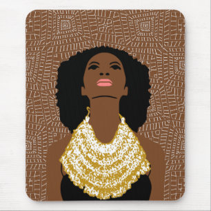 brown Black Woman Looking Up Tribal Necklace Mouse Mat