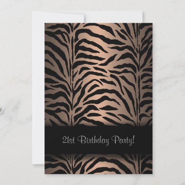 Brown & Black Zebra 21st Birthday Party Invitation (Front)