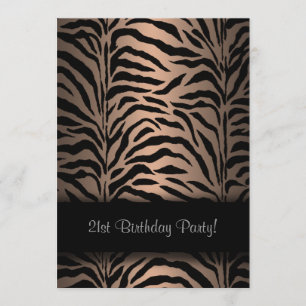 Brown & Black Zebra 21st Birthday Party Invitation