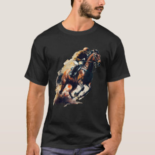 Brown Blaze Horse and Jockey Racing T-Shirt