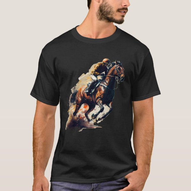 Brown Blaze  Horse and Jockey Racing T-Shirt (Front)