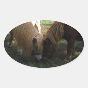 Brown Blonde," Miniature Horses"Two Little Ponies Oval Sticker