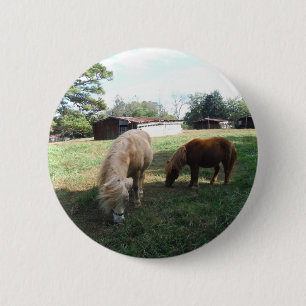 Brown Blonde, Two Miniature Horses, "Little Pony " 6 Cm Round Badge