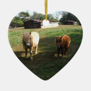 Brown Blonde, Two Miniature Horses, "Little Pony " Ceramic Tree Decoration