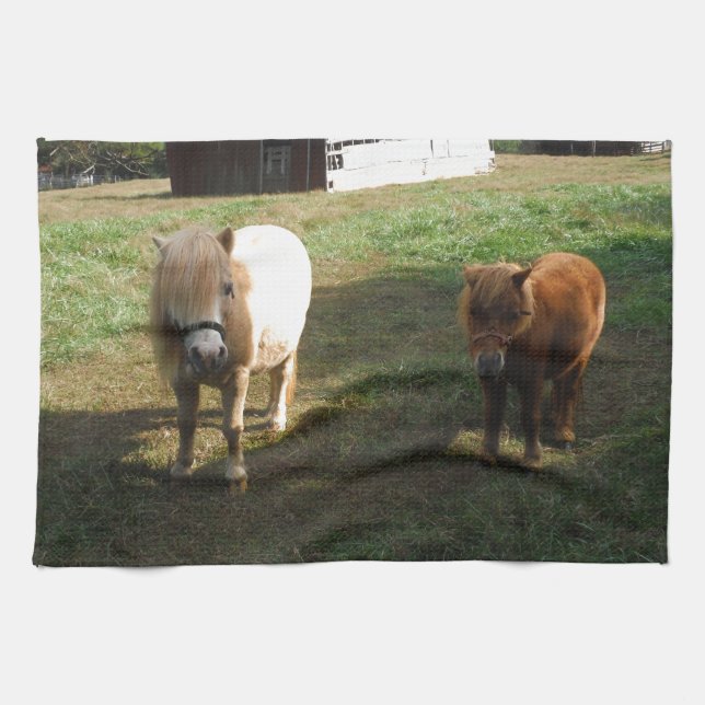 Brown Blonde, Two Miniature Horses, "Little Pony " Tea Towel (Horizontal)