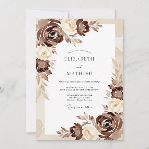 Brown Bloom Romance Wedding Invitation