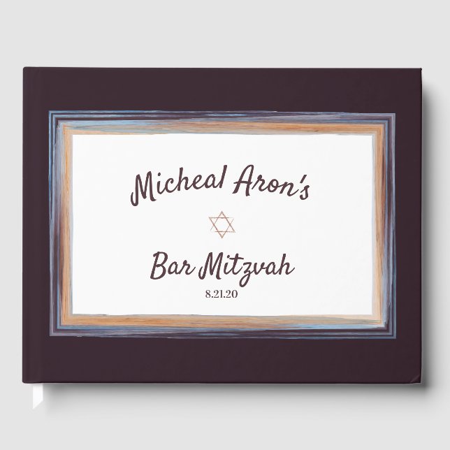 Brown Blue Abstract Bar Mitzvah Guest Book (Front)