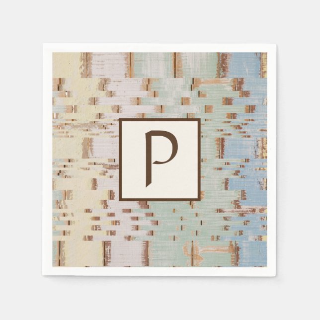 Brown Blue Abstract Monogrammed Napkin (Front)