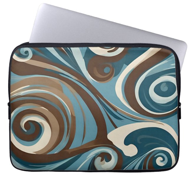 Brown, Blue, and Cream Abstract Laptop Sleeve (Front)