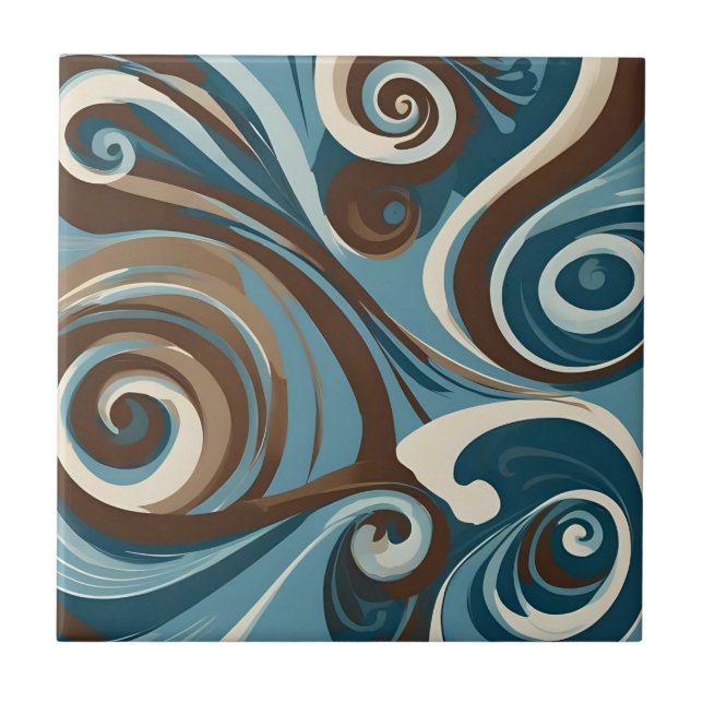 Brown, Blue, and Cream Abstract Tile (Front)