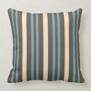 Brown, Blue and Cream Stripes Throw Pillow