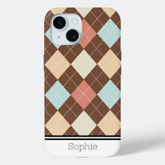 Brown & Blue Argyle Custom Samsung iPhone 15 Case