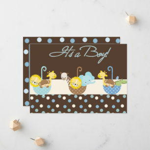 Brown Blue Baby Boy Announcement Card