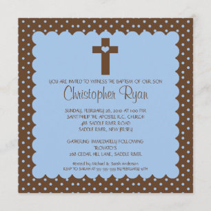 Brown & Blue Baby Boy Baptism Inviation Invitation
