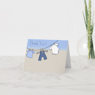 Brown Blue Clothesline Baby Boy Thank You Cards