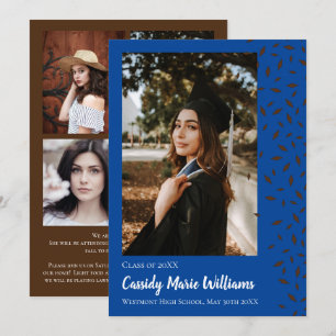 Brown Blue Confetti Graduation Announcement
