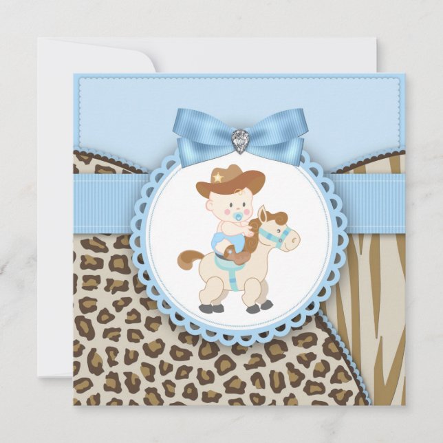 Brown Blue Cowboy Baby Boy Shower Invitation (Front)