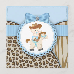 Brown Blue Cowboy Baby Boy Shower Invitation