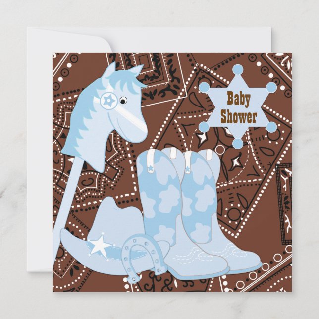 Brown Blue Cowboy Boots Cowboy Baby Shower Invitation (Front)