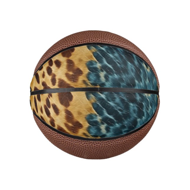 Brown Blue Cowhide Mini Basketball (Front)