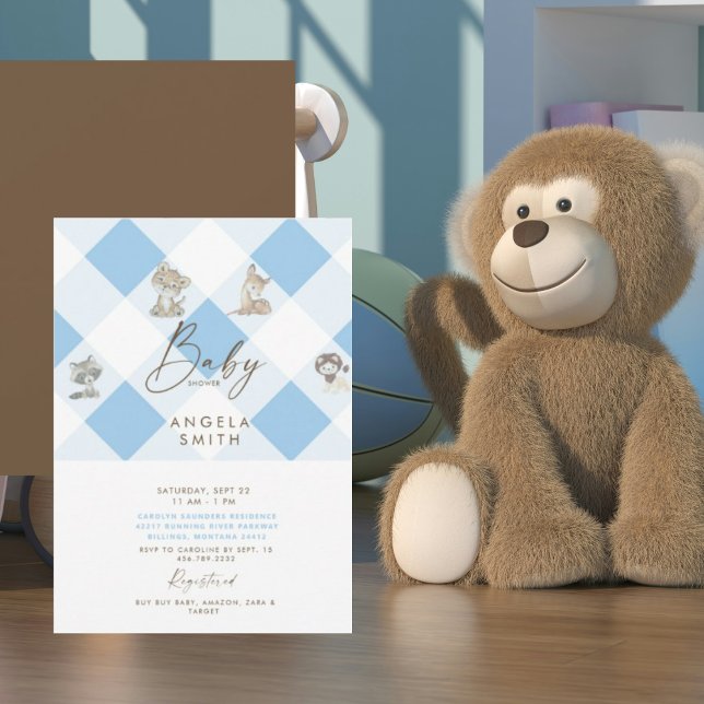 Brown & Blue Cute Animals Baby Shower Invitation (Creator Uploaded)