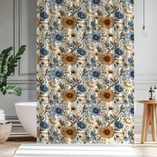 Brown Blue Floral Bohemian Powder Blue Curtain